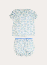 Esme Floral Swiss Voile Scallop Collar Pyjamas in Blue (18mths- 10yrs)