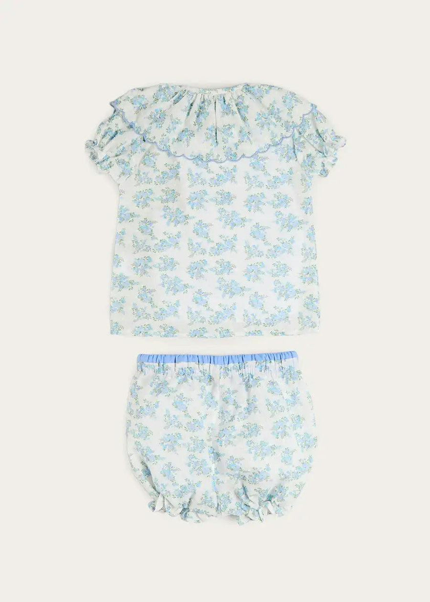 Esme Floral Swiss Voile Scallop Collar Pyjamas in Blue (18mths- 10yrs)