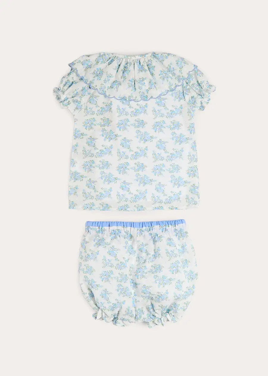 Esme Floral Swiss Voile Scallop Collar Pyjamas in Blue (18mths- 10yrs)