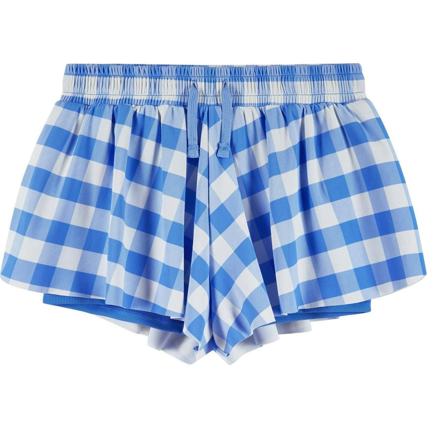 Tween Girls Athletic Short | Blue Gingham