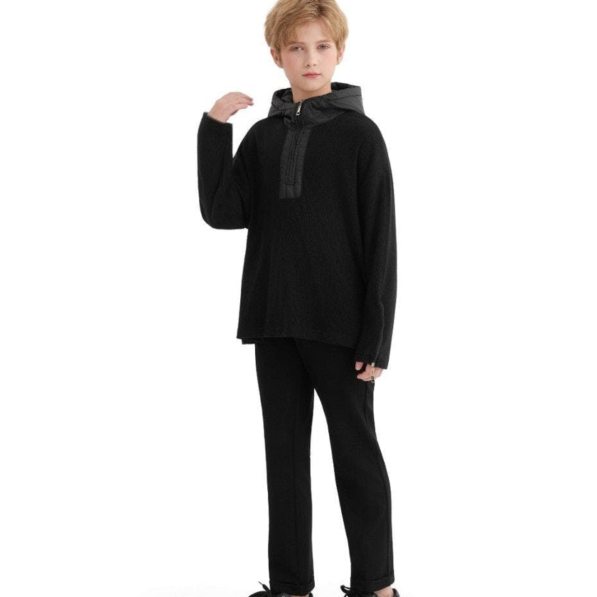 Black Ribbed Half-Zip Sweater
