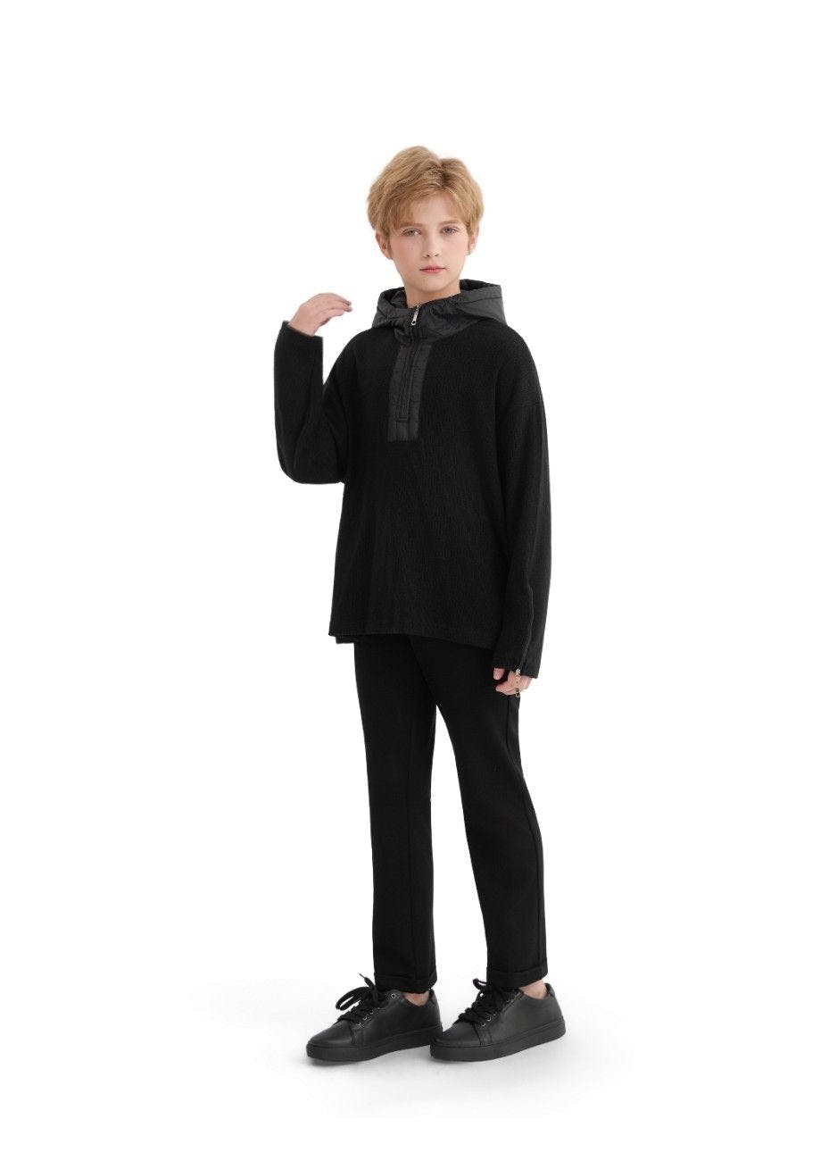 Black Ribbed Half-Zip Sweater