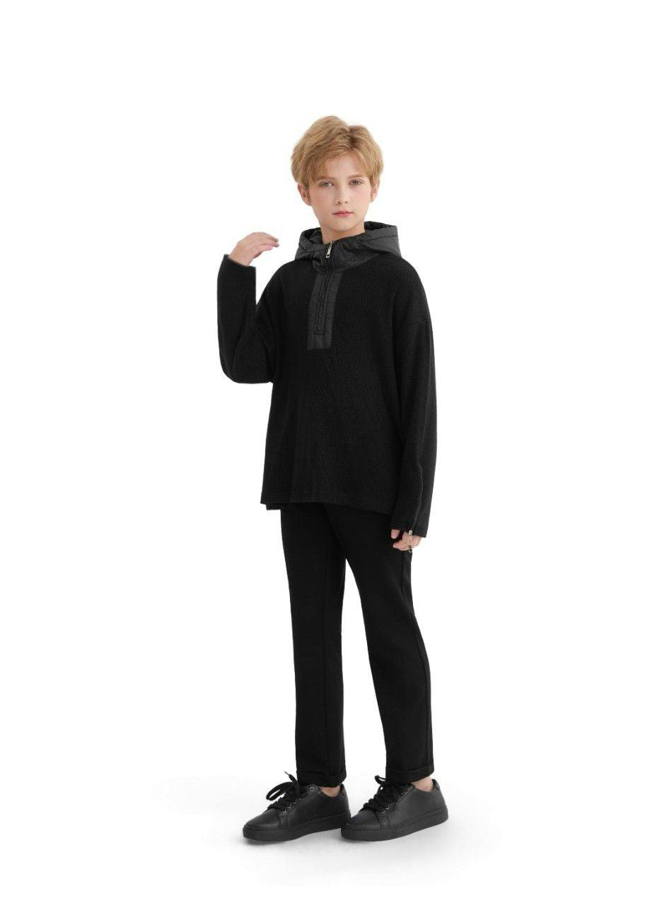 Black Ribbed Half-Zip Sweater