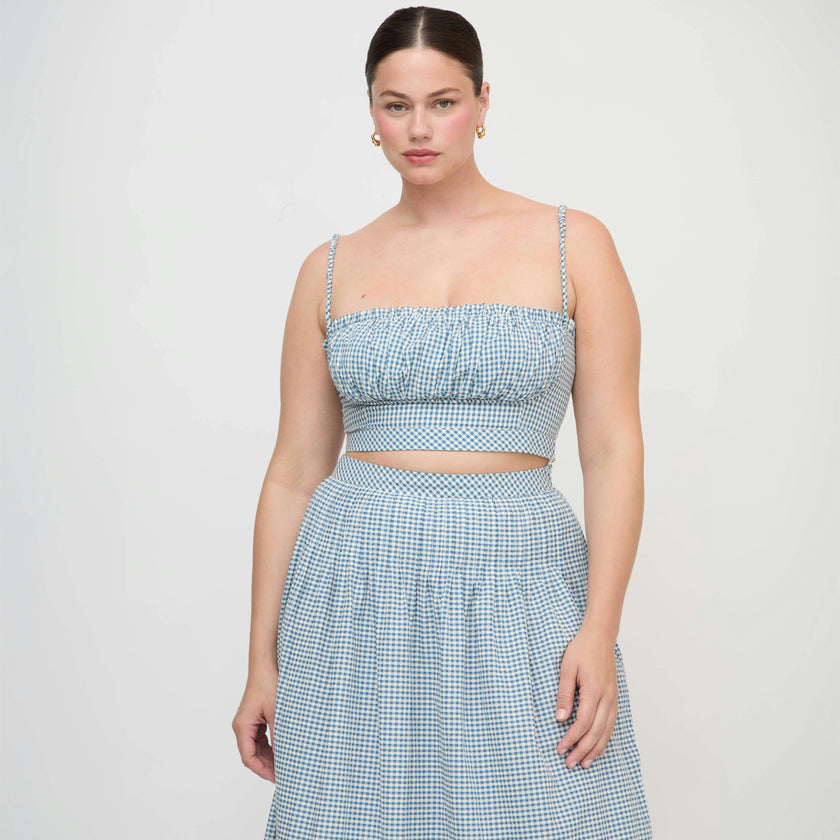 The Maisie Crop Top - Lagoon Gingham