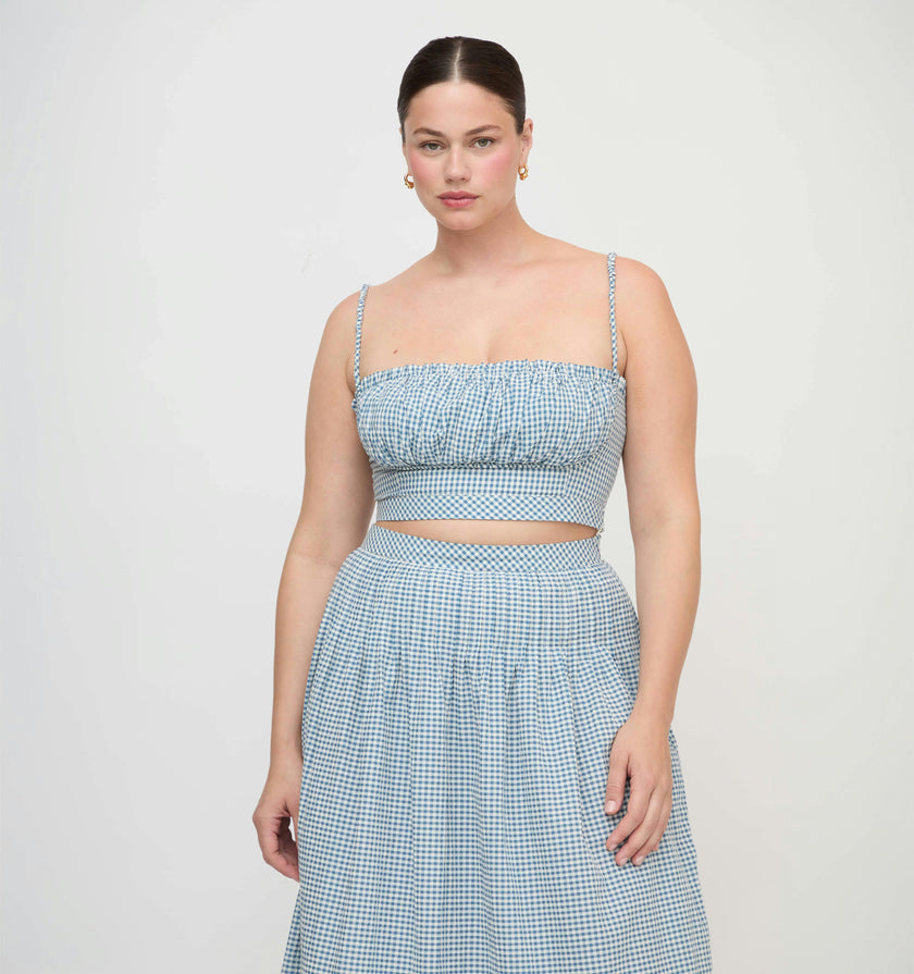 The Maisie Crop Top - Lagoon Gingham