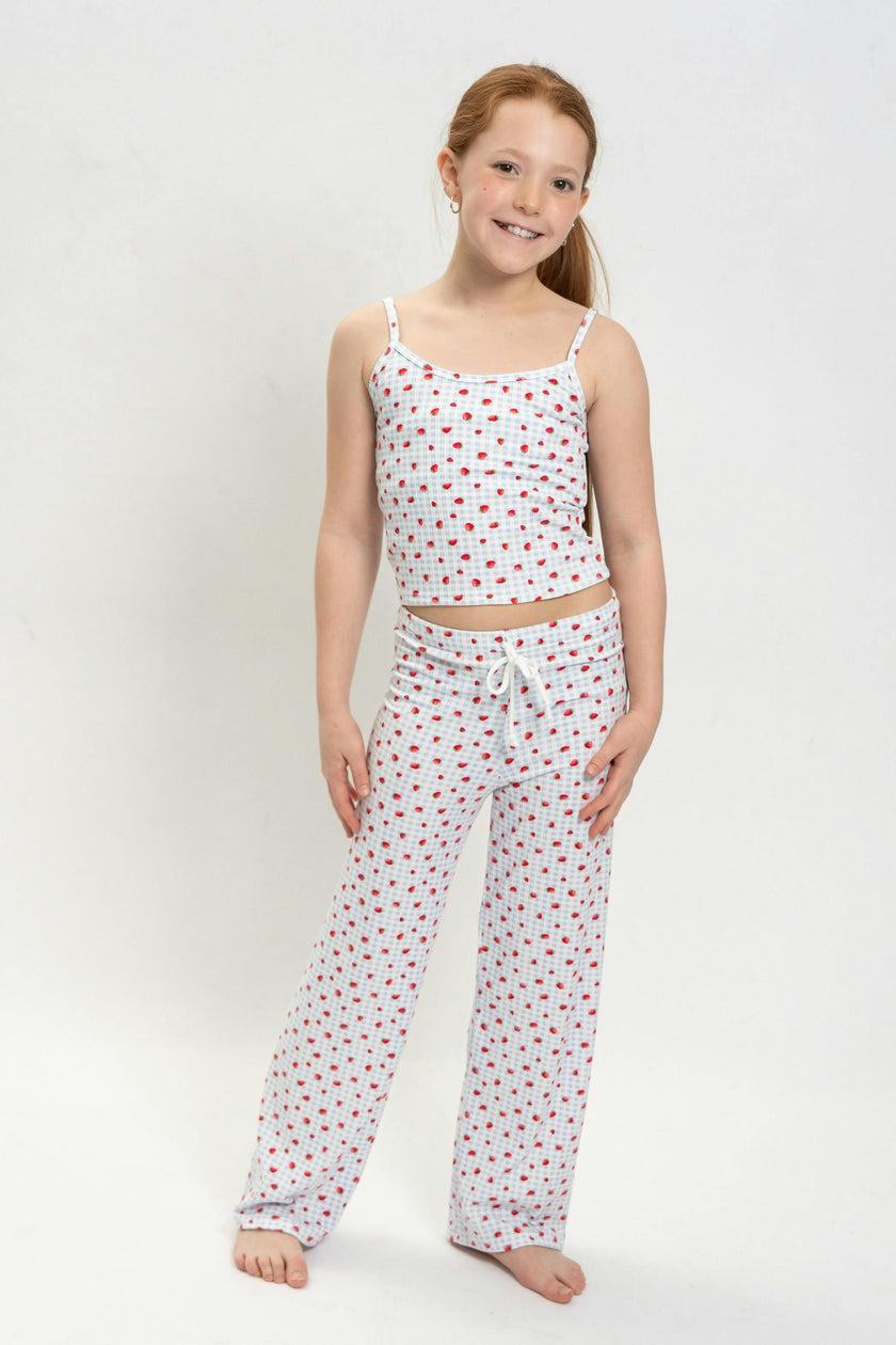 Girls Strawberry Print Short Sleeve Top and Pants Set