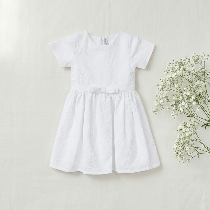 Eryna Baby Dress Short Sleeve, White Grape Embroidery