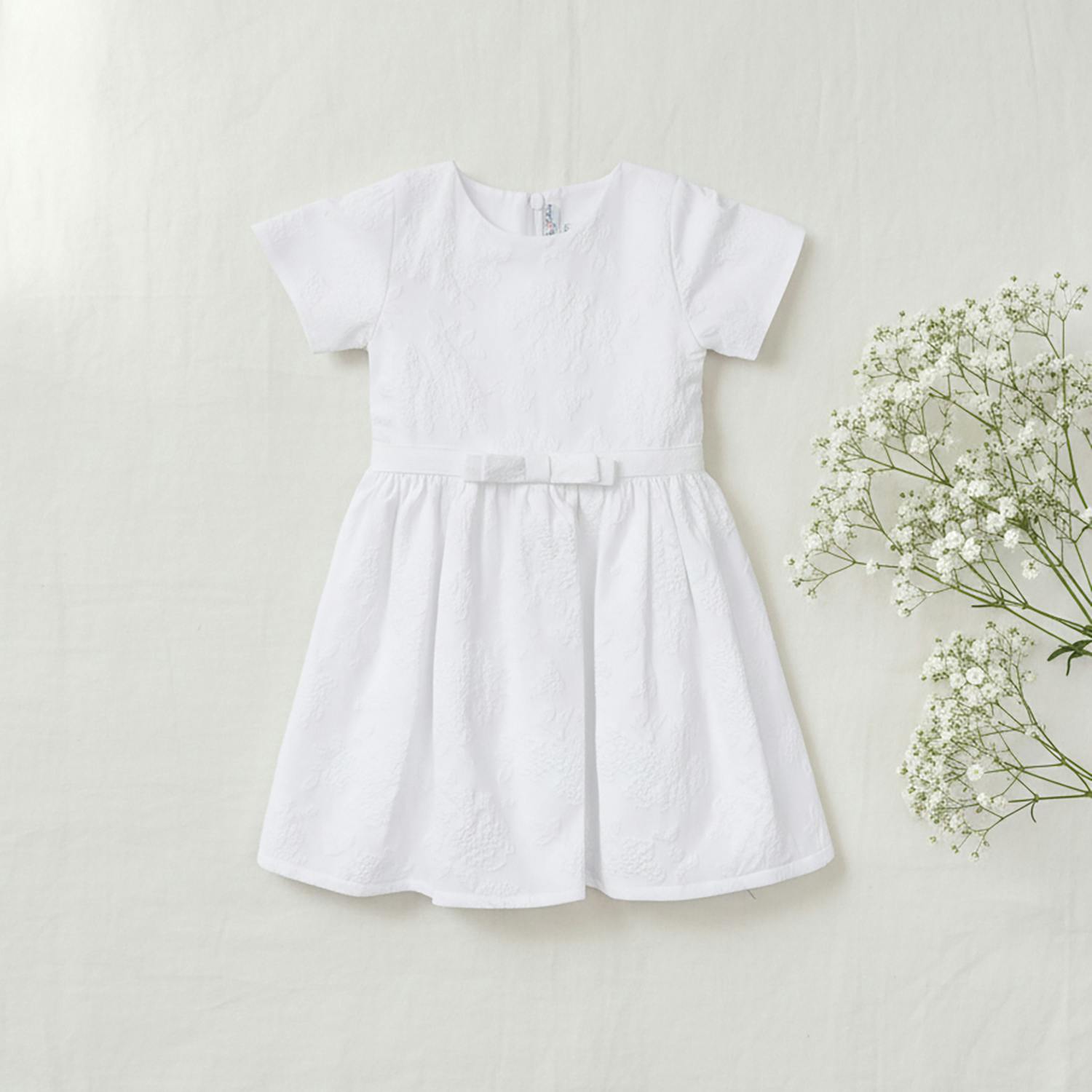 Eryna Baby Dress Short Sleeve, White Grape Embroidery