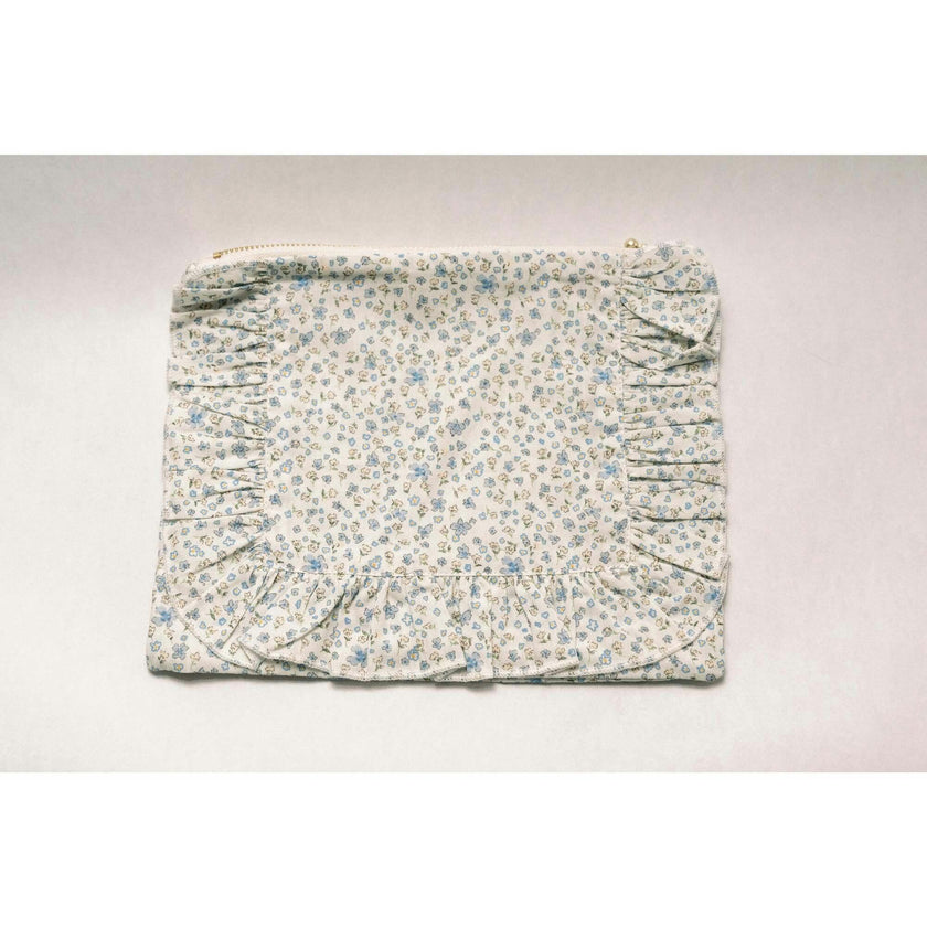 Bluebell Charm Timeless Floral Ruffle Zipper Pouch