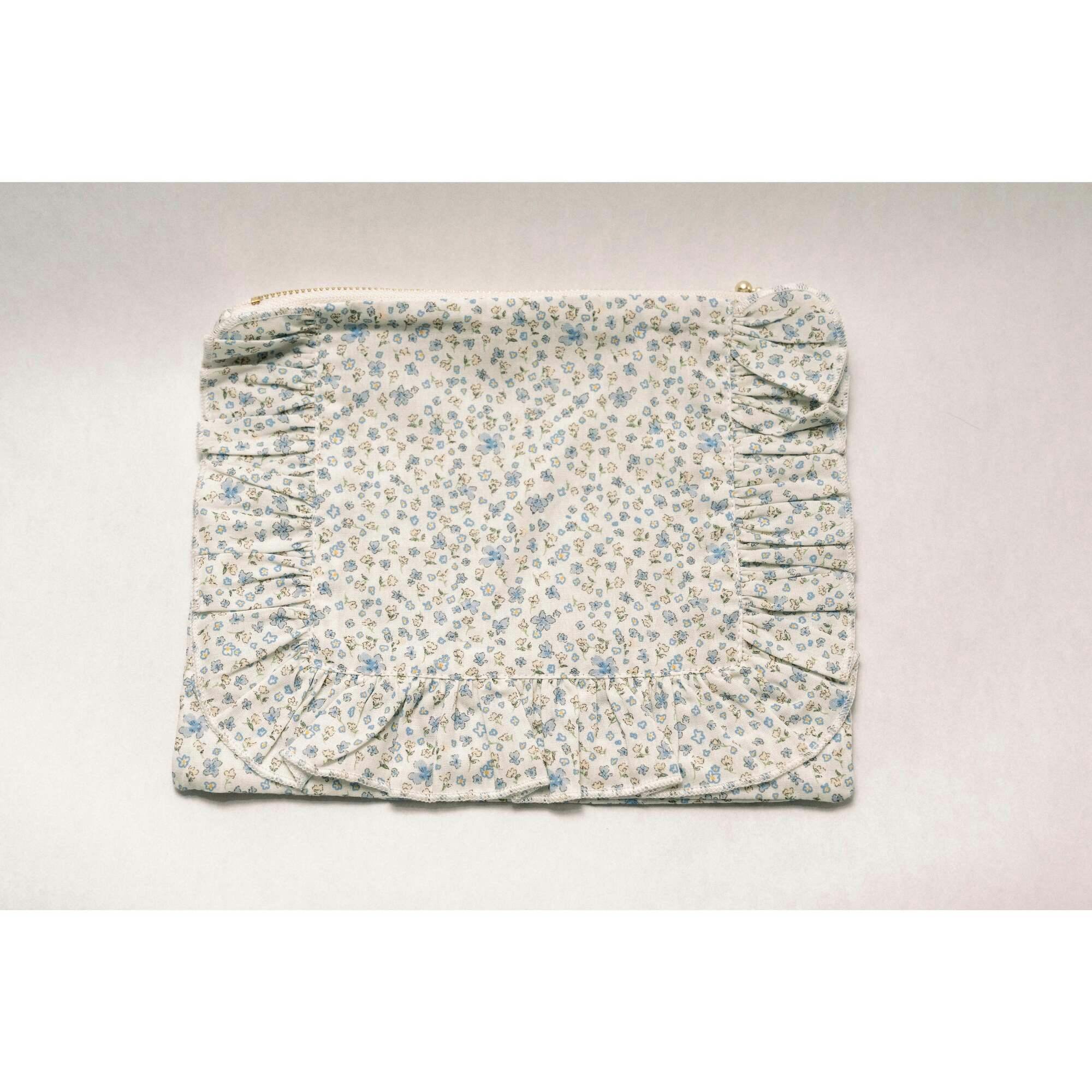 Bluebell Charm Timeless Floral Ruffle Zipper Pouch