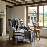 Cotton Sustainable Knit Plaid Throw Blanket - Equestrian Stable Stripe