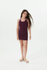 Mackenzie Merlot With Mauve Trim Cotton Spandex Halter Mini Dress
