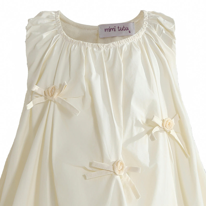 Cream Verona Bow Rosette Balloon Dress
