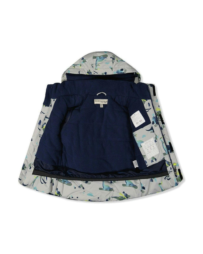 Two Piece Discover Snowsuit Grey Skiing Dinosaur Print