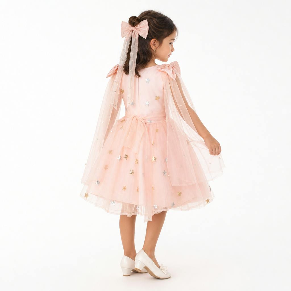 Twinkle Star Blush Pink Sequin Birthday Dress for Girls
