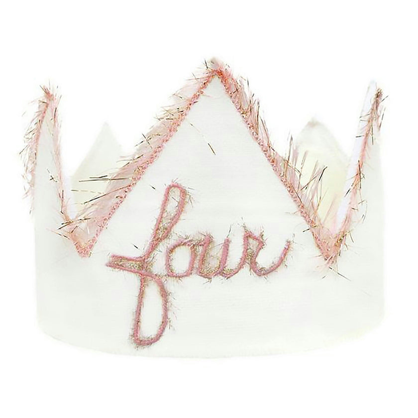 "Four" Linen Crown With Eyelash Trim