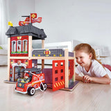 City Fire Station Dollhouse Wooden Playset