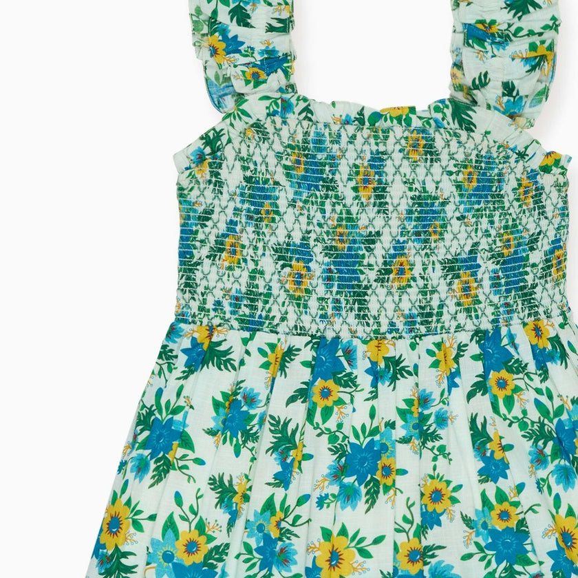 Green Floral Georgia Girl Hand-Smocked Dress