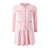 Pink Houndstooth Knit Dress
