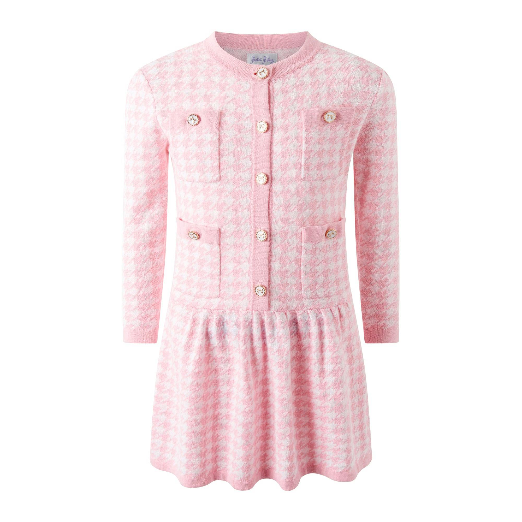 Pink Houndstooth Knit Dress