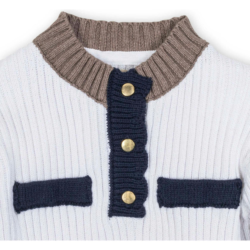 Organic Mock Neck Henley Sweater Dress, Blue