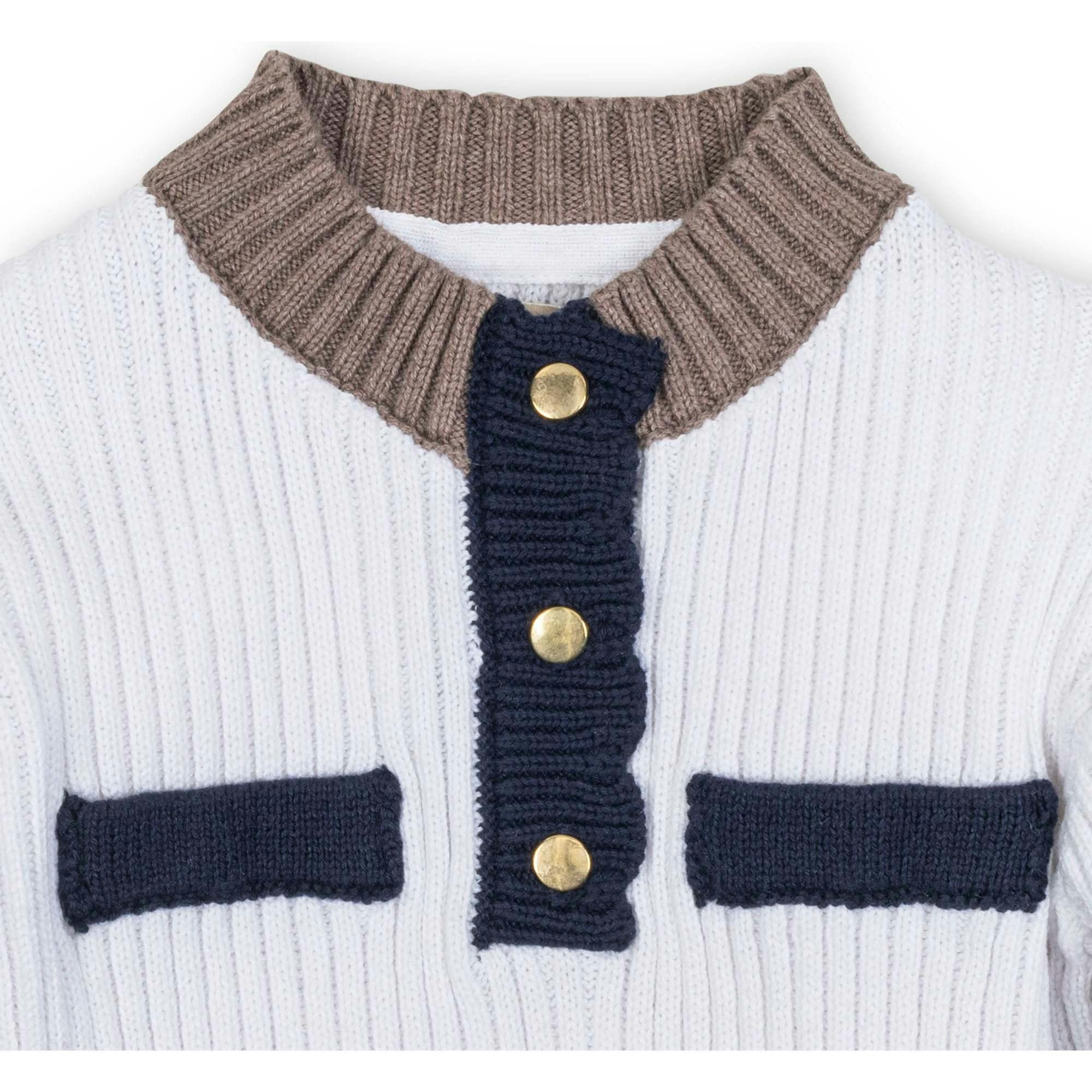 Organic Mock Neck Henley Sweater Dress, Blue
