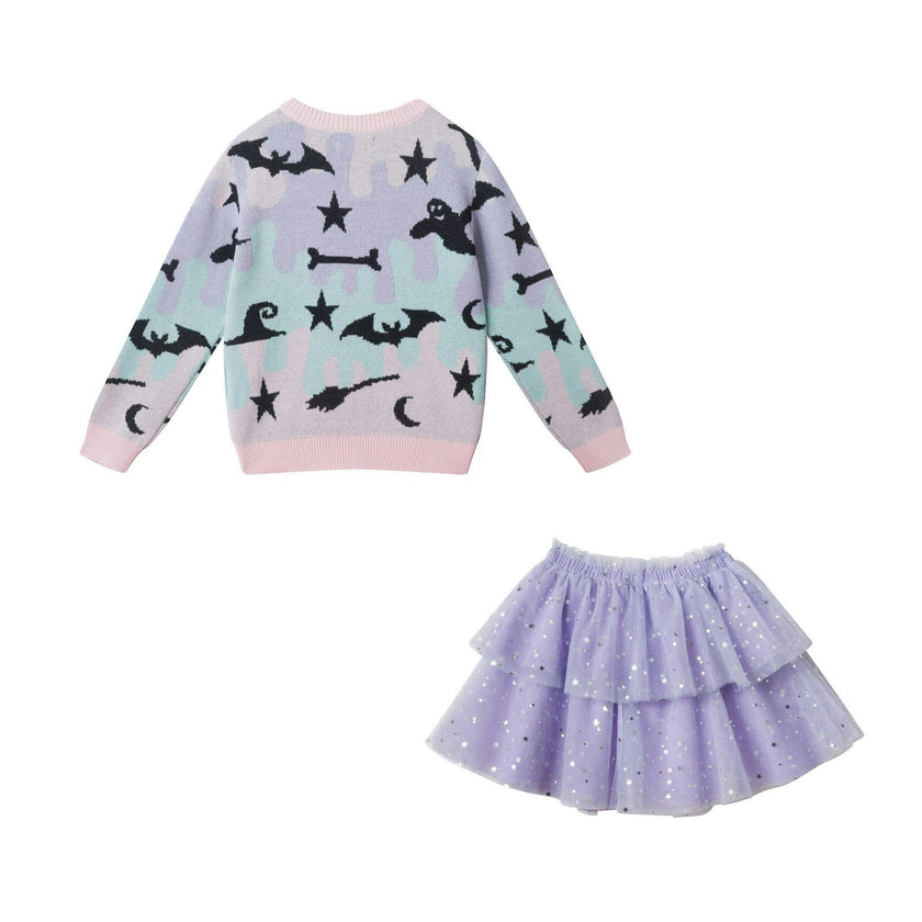 Girls Sweater & Tiered Skirt Set | Purple Halloween