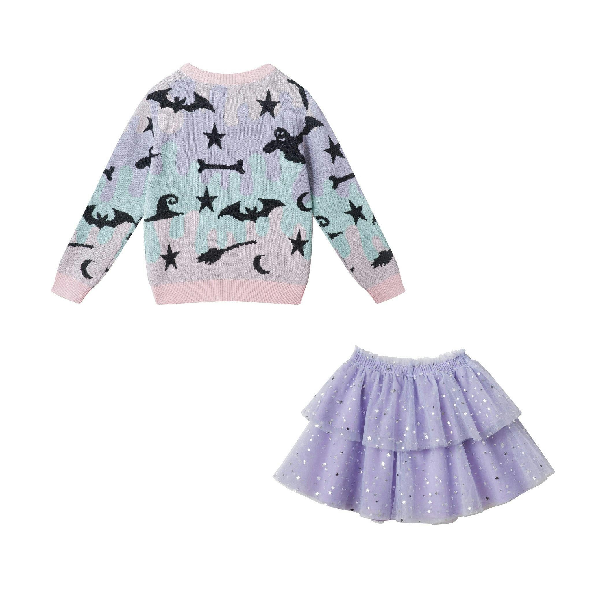Girls Sweater & Tiered Skirt Set | Purple Halloween