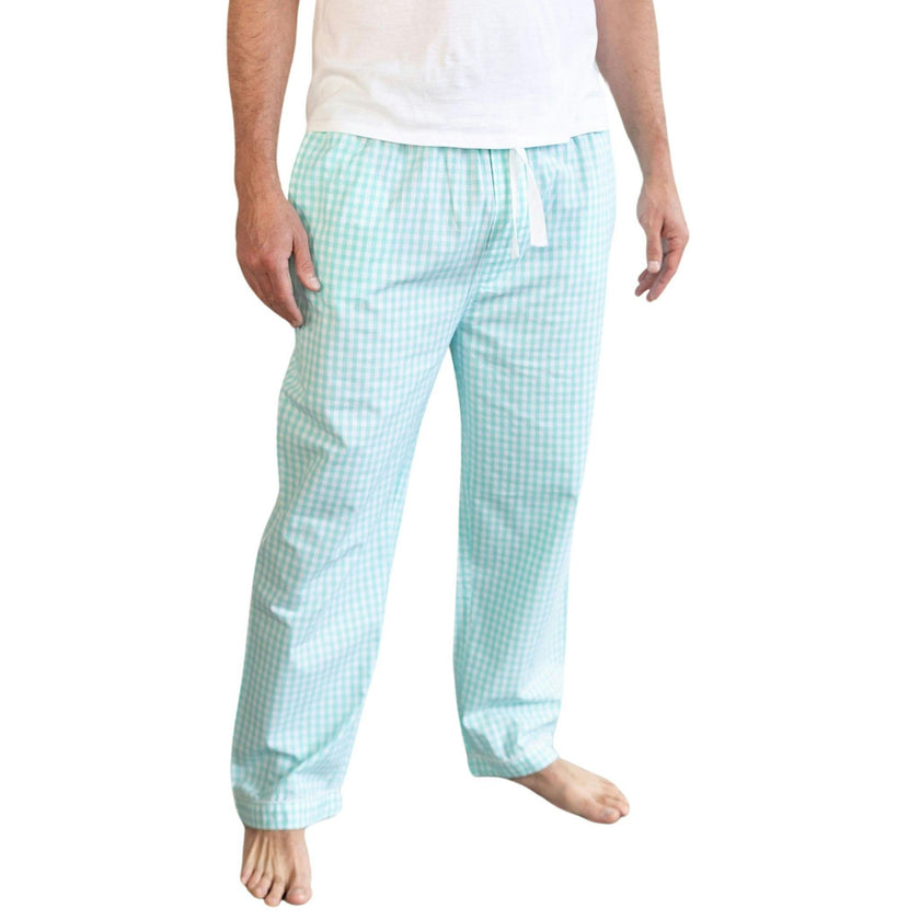 Men's Hepburn Gingham Mint PJ Pants - Organic Cotton Poplin