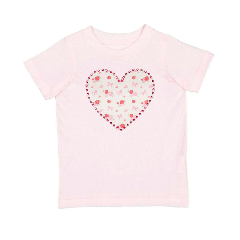 Dainty Rose Pearl Heart Patch Short Sleeve T-Shirt