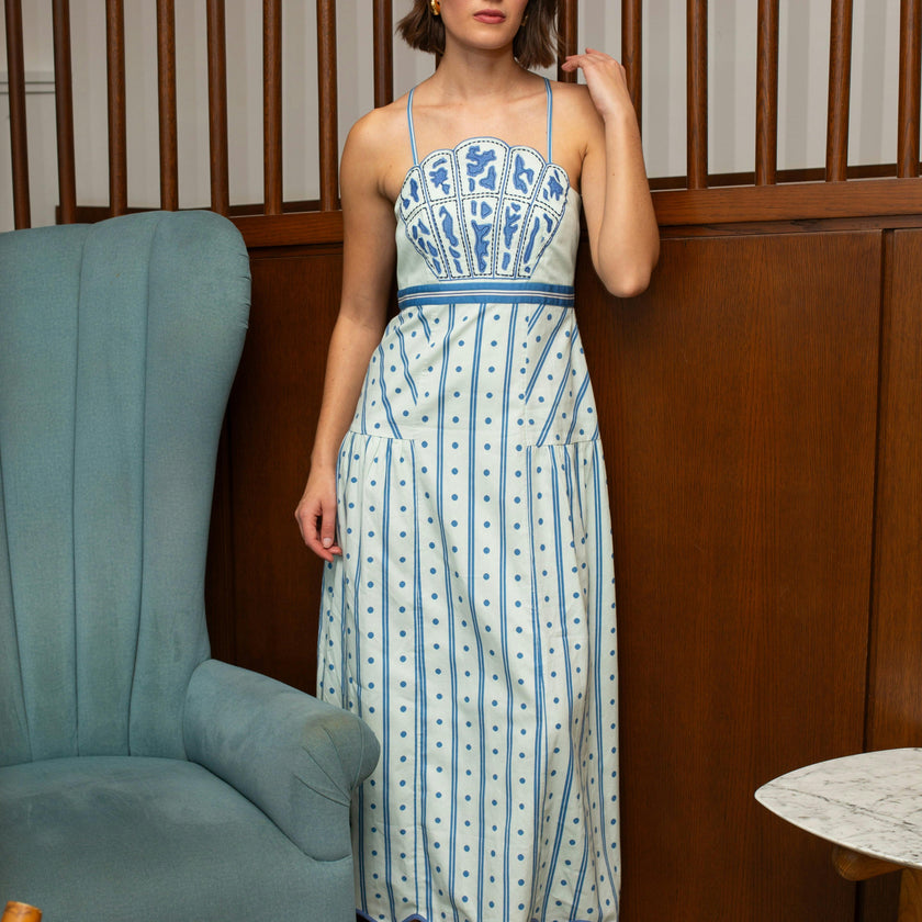 Hunter Cloud Ribbon Stripe Midi Dress