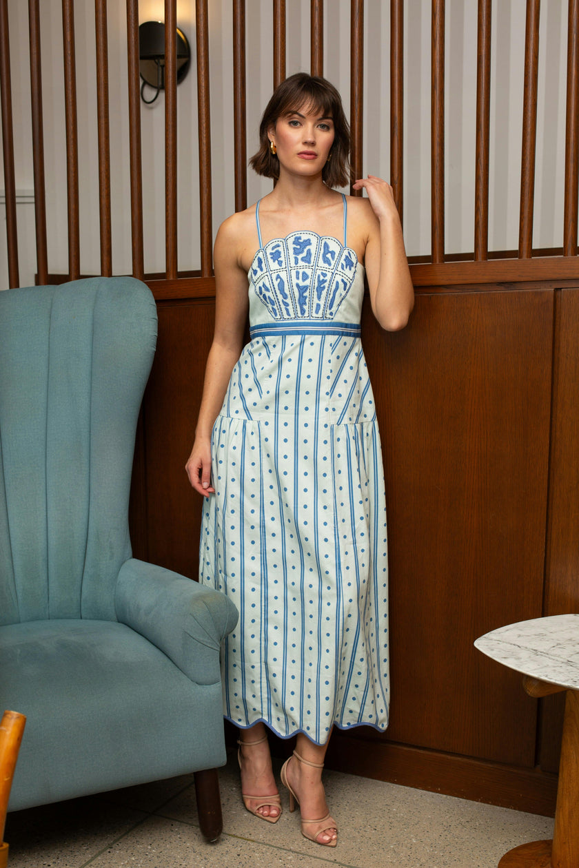 Hunter Cloud Ribbon Stripe Midi Dress