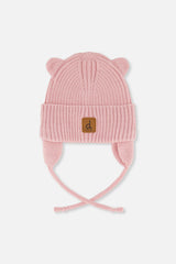 Baby Knit Hat With Strings Pale Dusty Pink