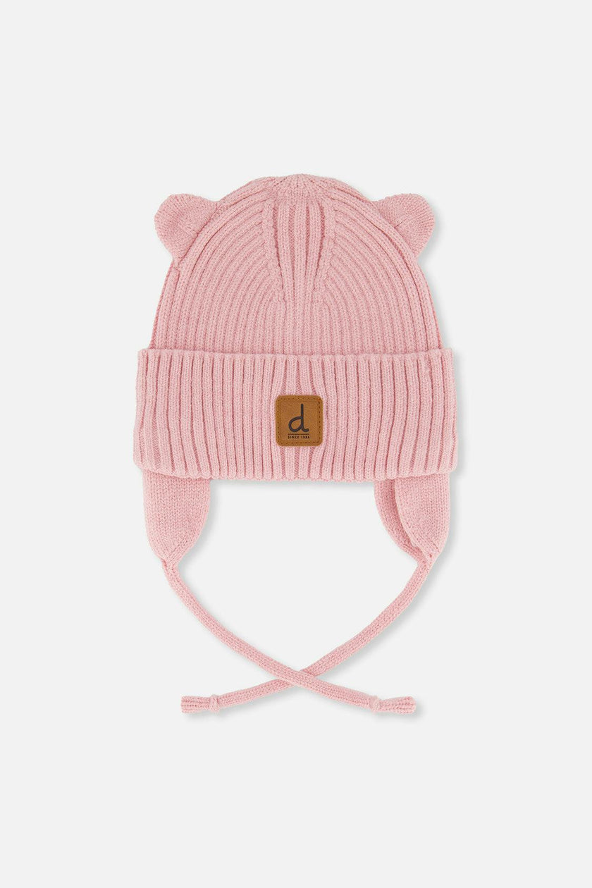 Baby Knit Hat With Strings Pale Dusty Pink