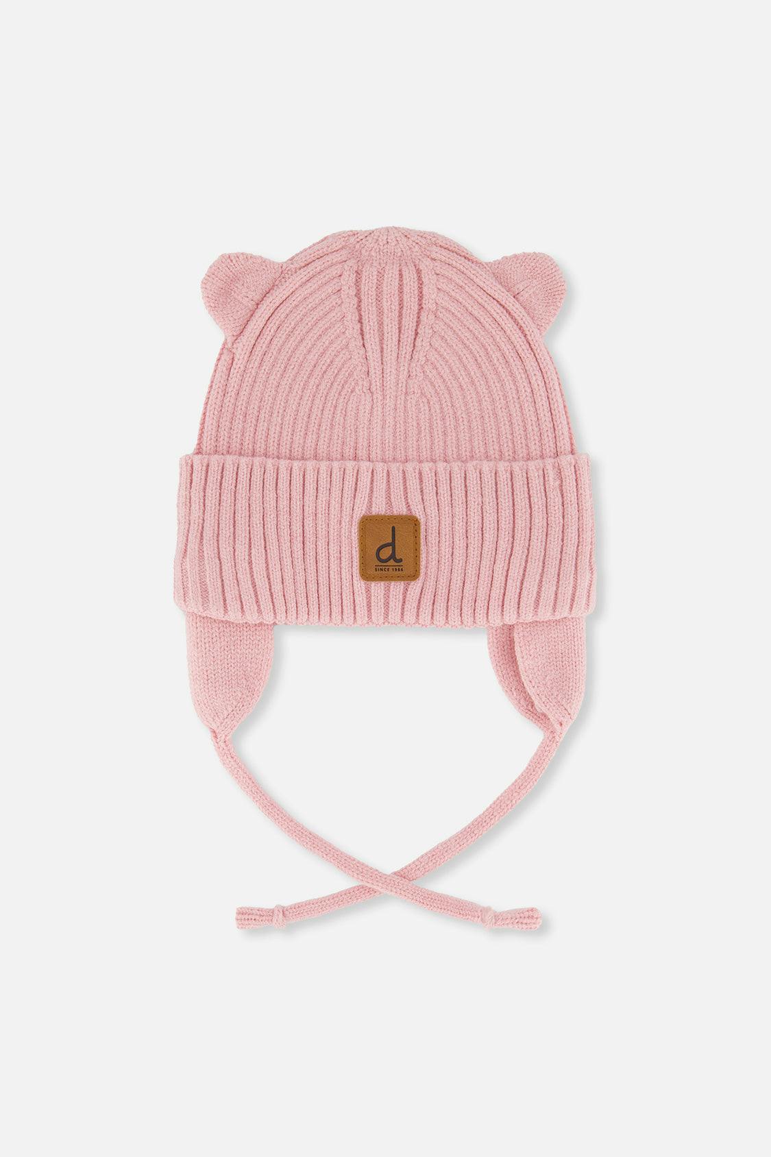 Baby Knit Hat With Strings Pale Dusty Pink