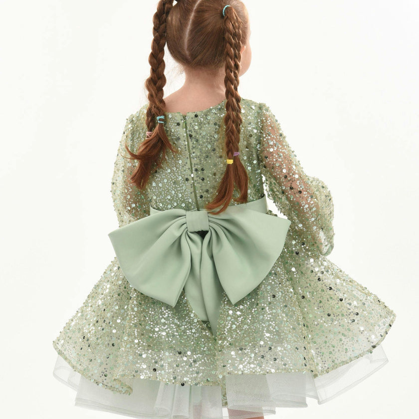Green Pradera Glimmer Tulle Bow Dress