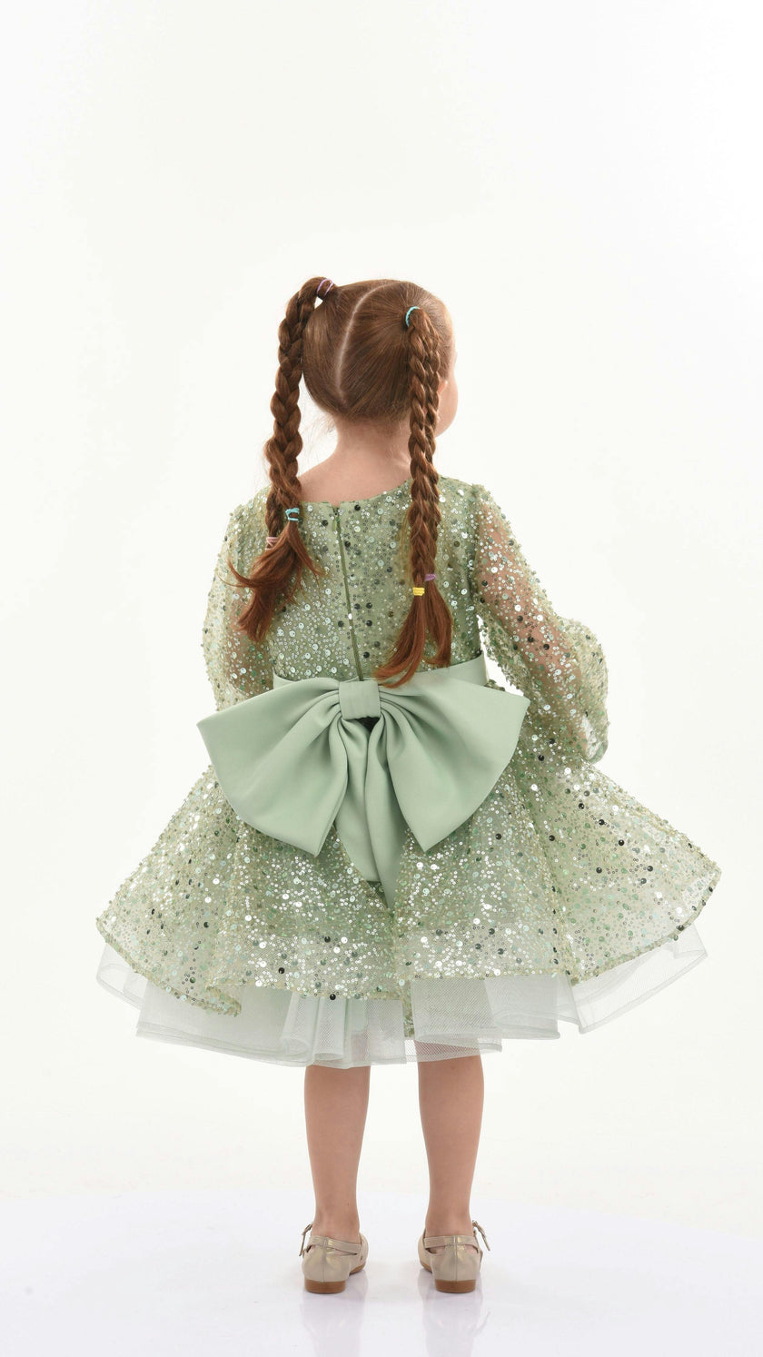 Green Pradera Glimmer Tulle Bow Dress