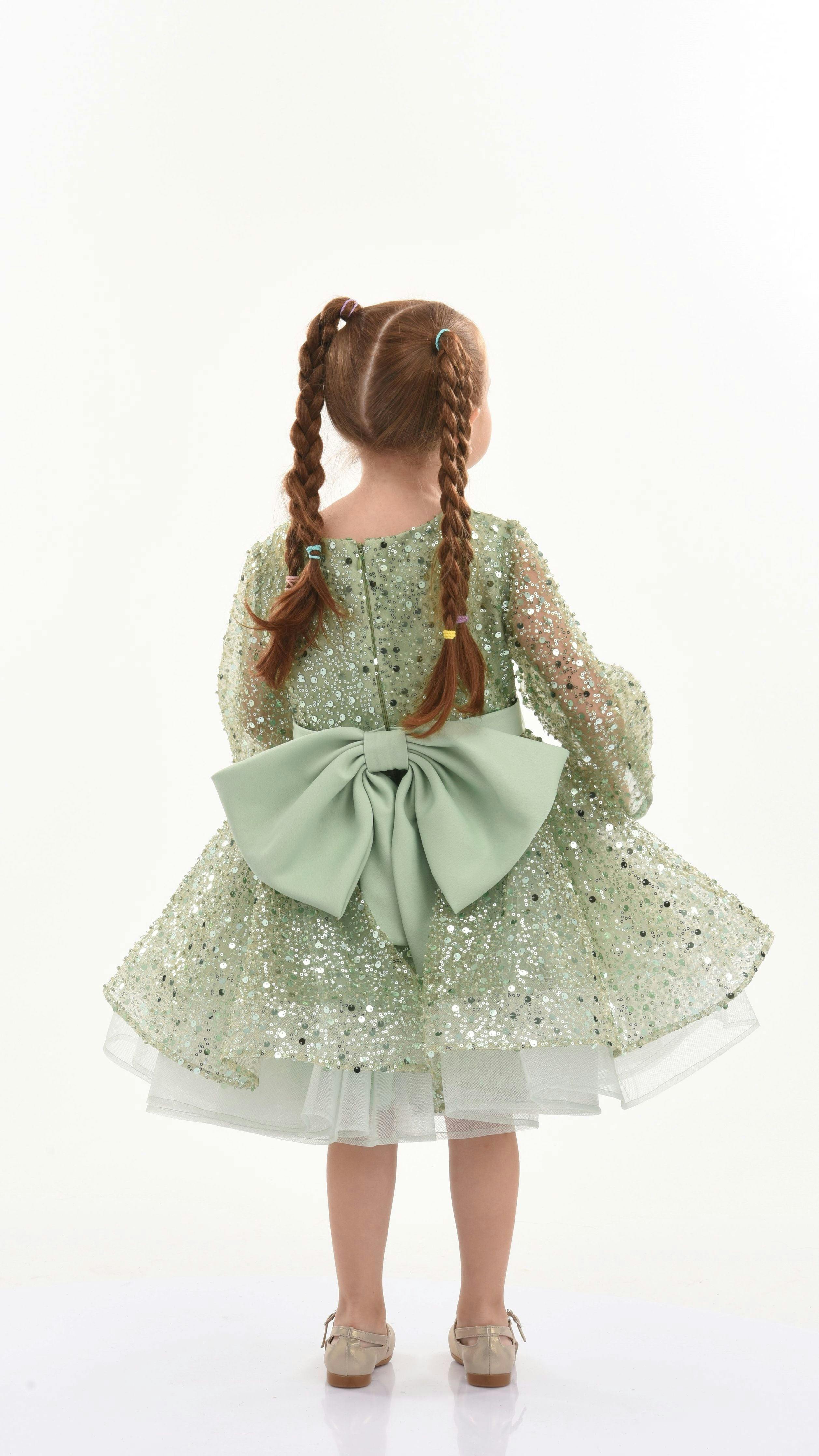 Green Pradera Glimmer Tulle Bow Dress