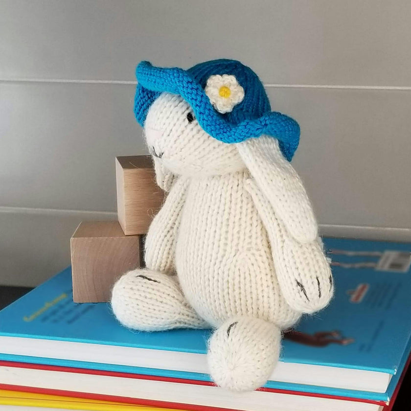 Knit Bunny with Blue Sun Hat