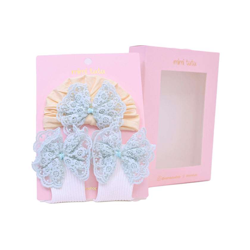 Lace Bow Hat & Sock Gift Set