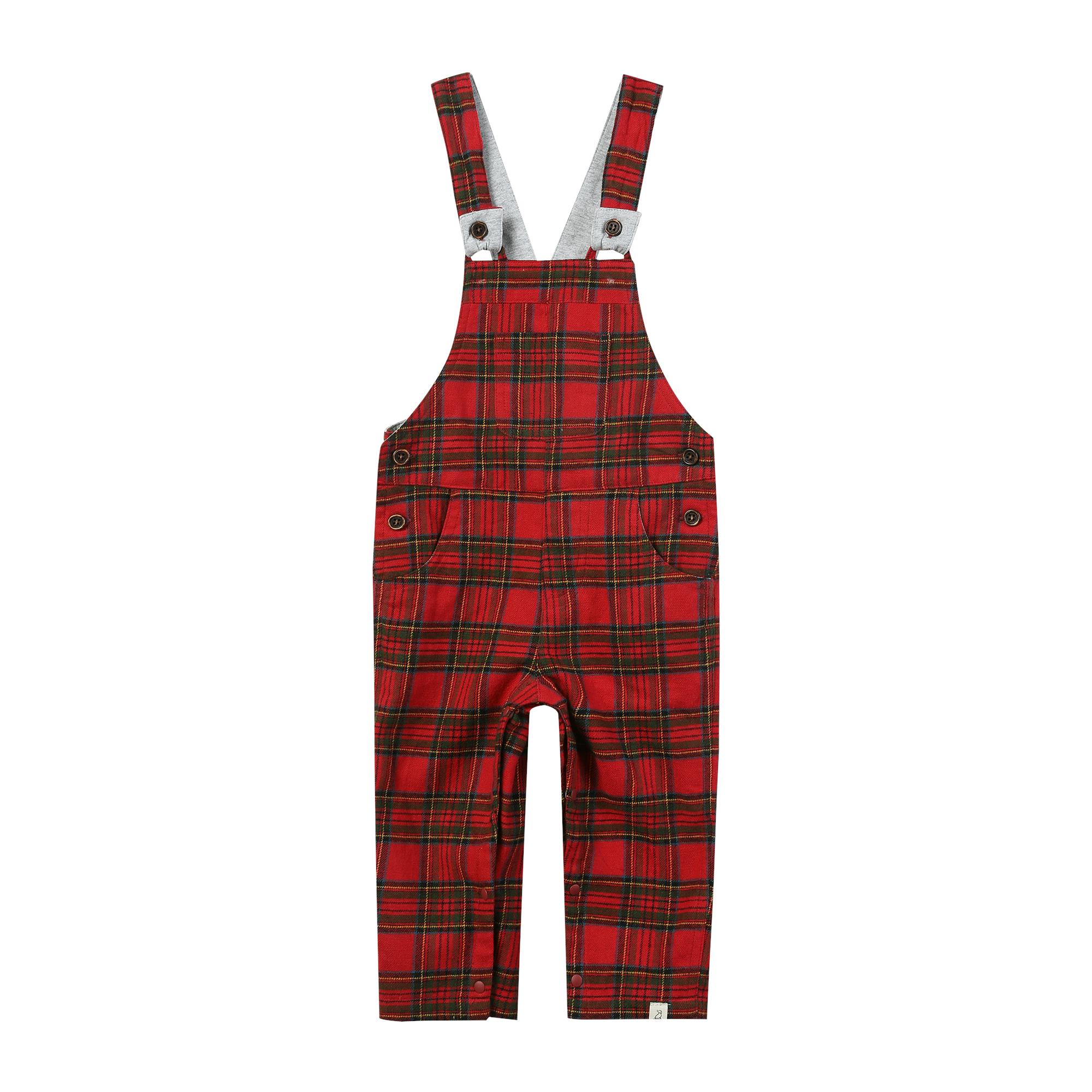 GENTRY Festive Red Plaid Brushed Cotton Woven Overalls