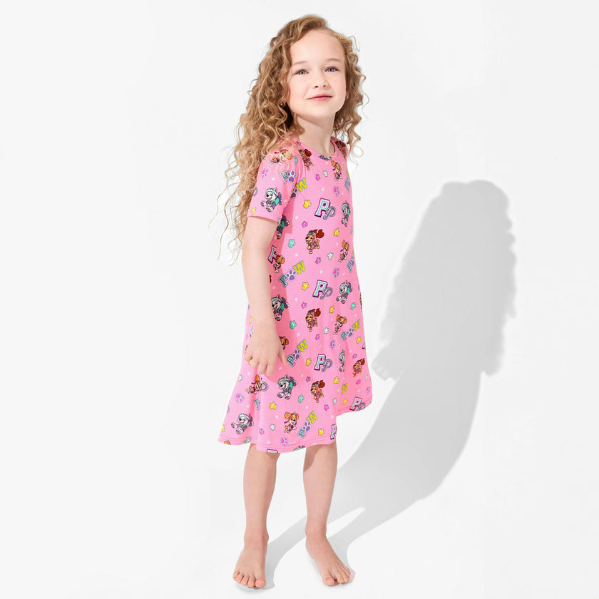 PAW Patrol: Varsity Pink Bamboo Girls' Short Sleeve Dress