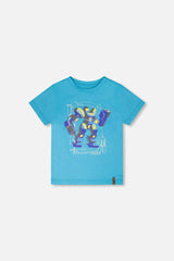 Organic Cotton Jersey T-Shirt With Print Sky Blue