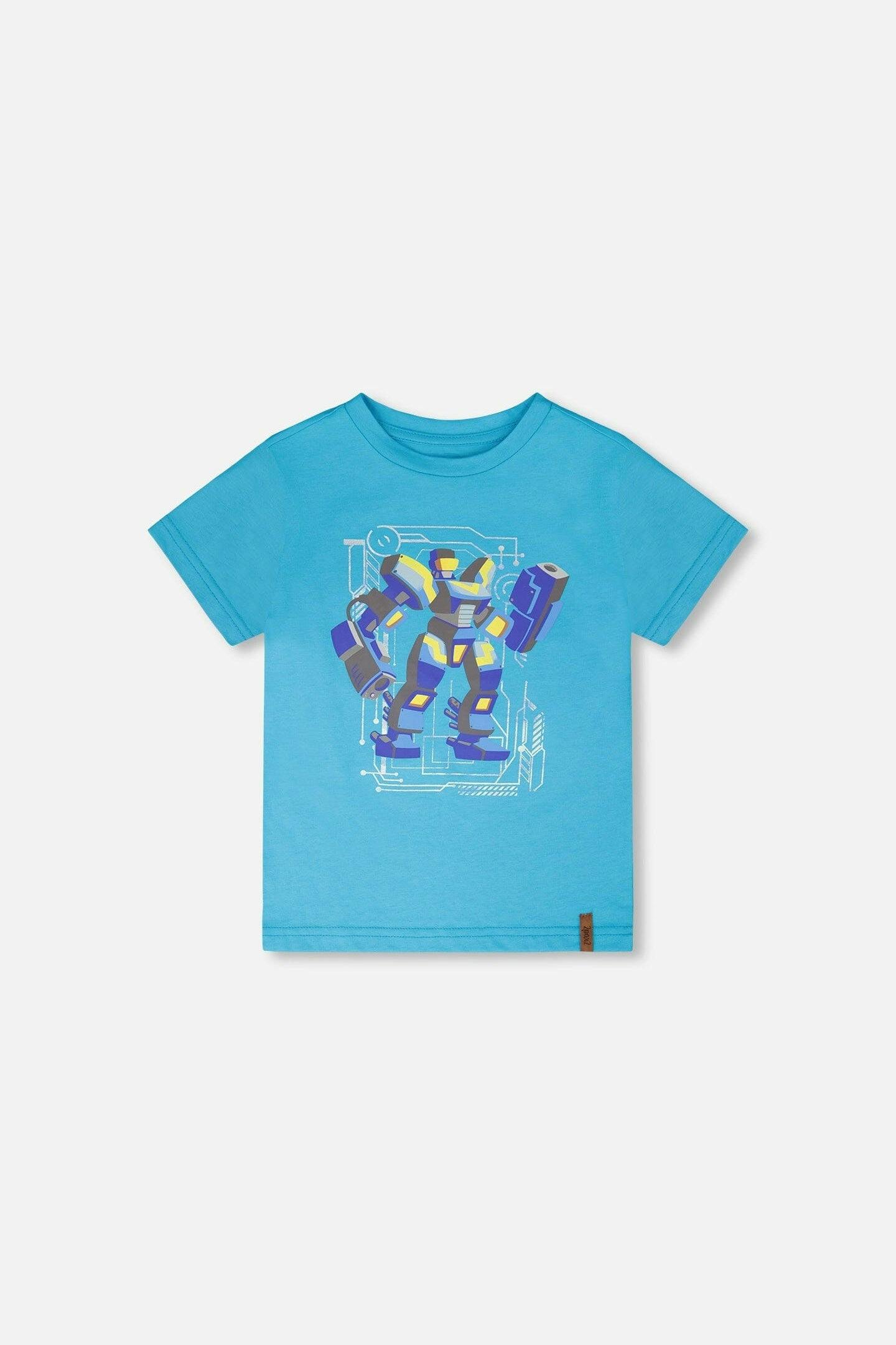 Organic Cotton Jersey T-Shirt With Print Sky Blue