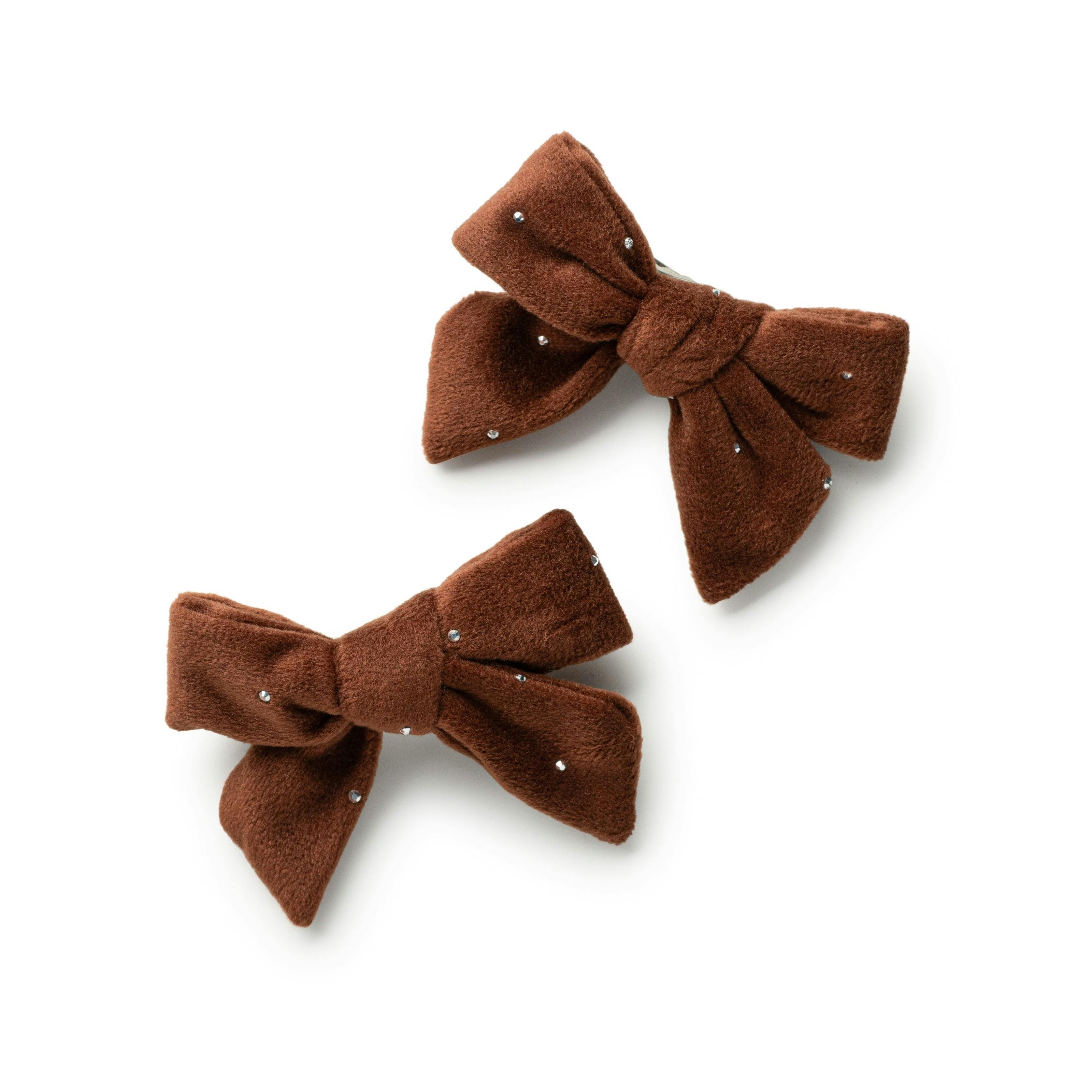 Halo Luxe Vivienne Studded Velvet Double Clip Set- Brown
