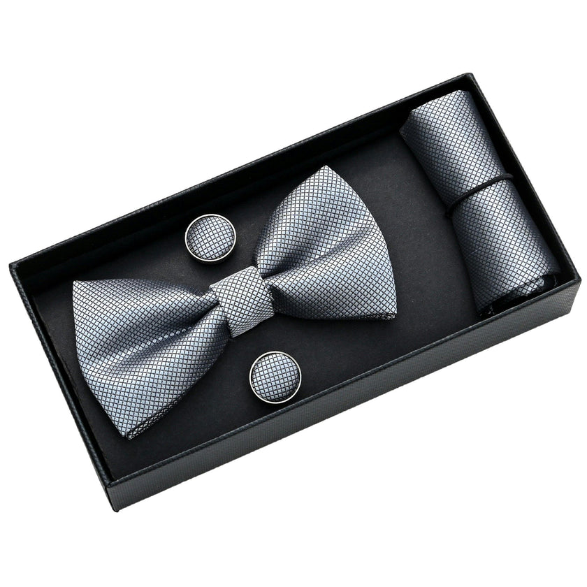 Silver Crosshatch Bowtie set