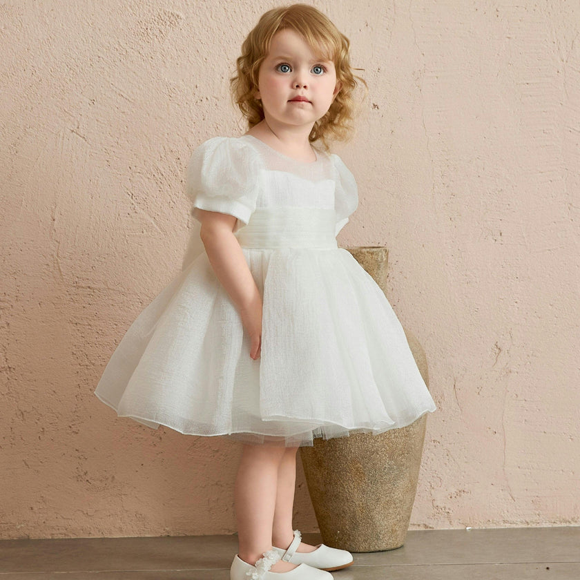 Ivory Brixton Puff-Sleeve Party Dress