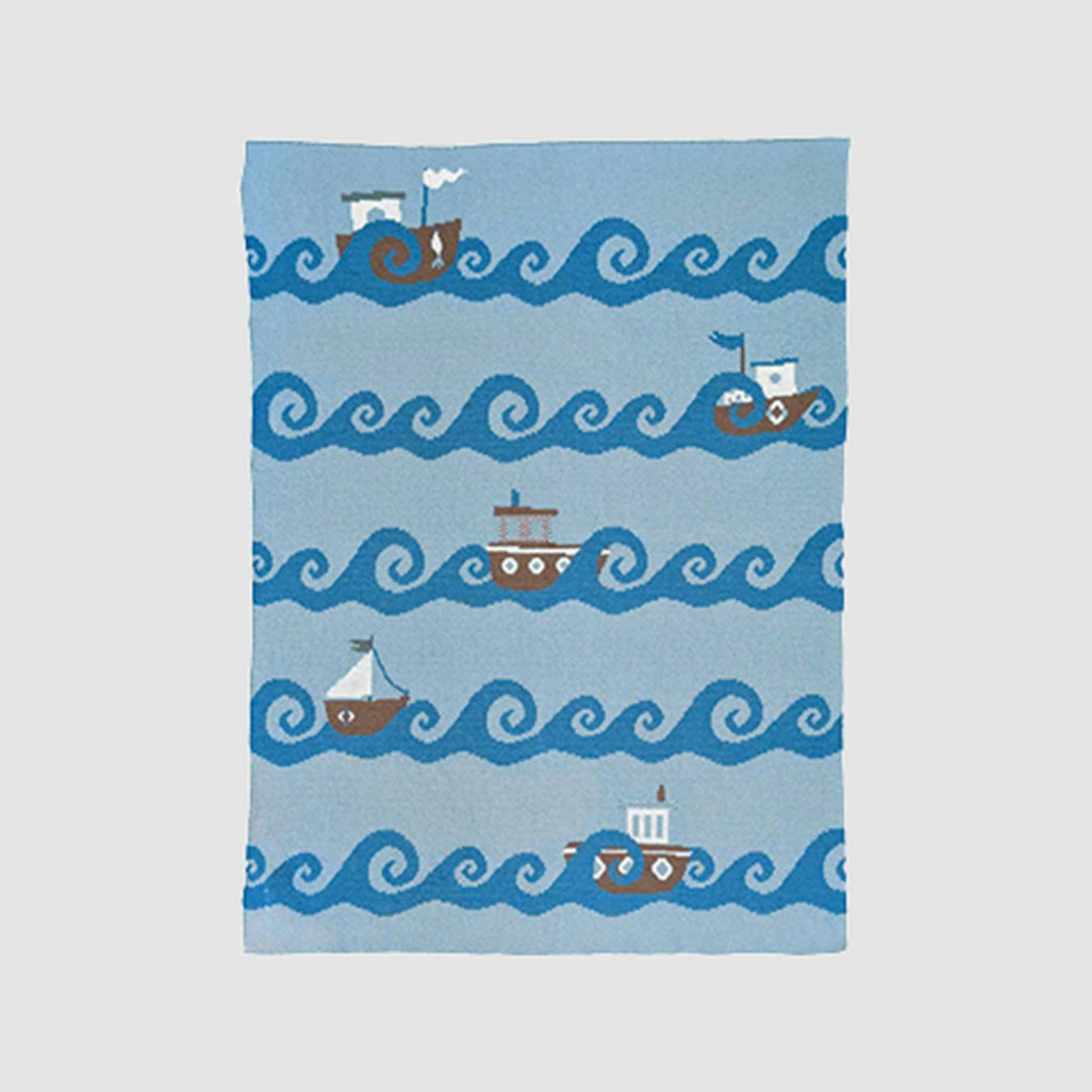 Baby Cotton Knit Coastal Blanket - Boats