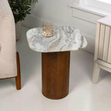 Milos 18" Rustic Minimalist Square Marble/Wood Accent Table
