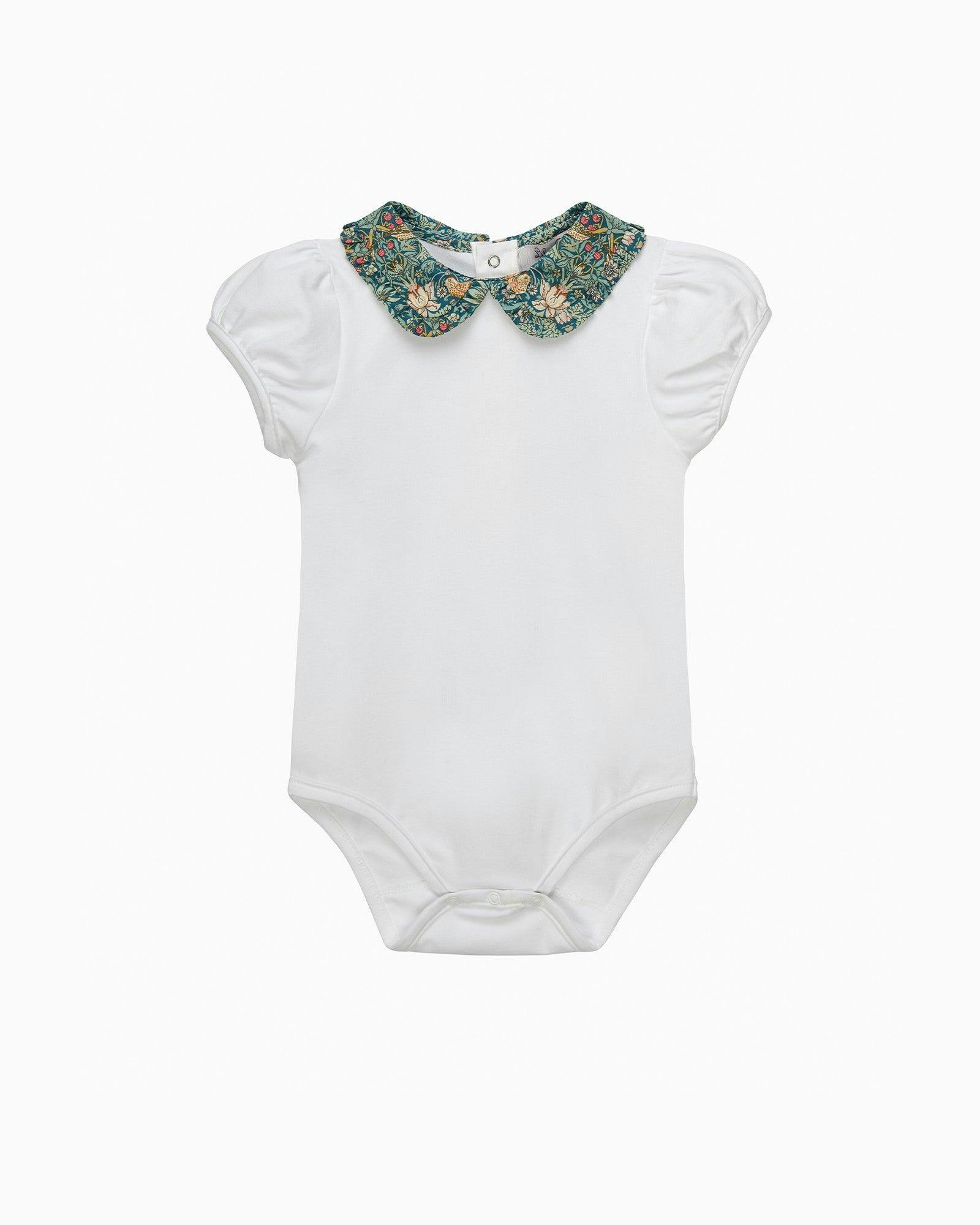 Baby Short-Sleeved Pie Crust Bodysuit in Strawberry Thief